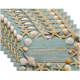 Beach Starfish Placemats Set of 6,Washable Heat Resistant 12×18 Inch Linen Table Mats Coastal Place Mats for Party Outdoor Dining Décor