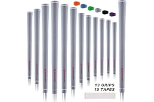 SAPLIZE CC02 Rubber Golf Grips, Options of Upgrade kit(13 grips with 15 Tapes) or Deluxe Kit(13 grips with Solvent kit) 6 Pure Colors Available, Standard/Midsize Anti-slip Rubber Golf Club Grips