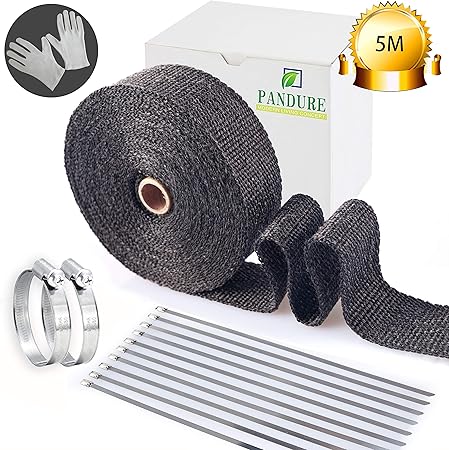 Amazon 耐熱布サーモ バンテージ 高品質グラスファイバー製 耐熱温度1600 バイクや自動車のマフラーに対応 薪ストーブの煙突対策に 結束バンド付 5m ブラック マフラーカバー 車 バイク