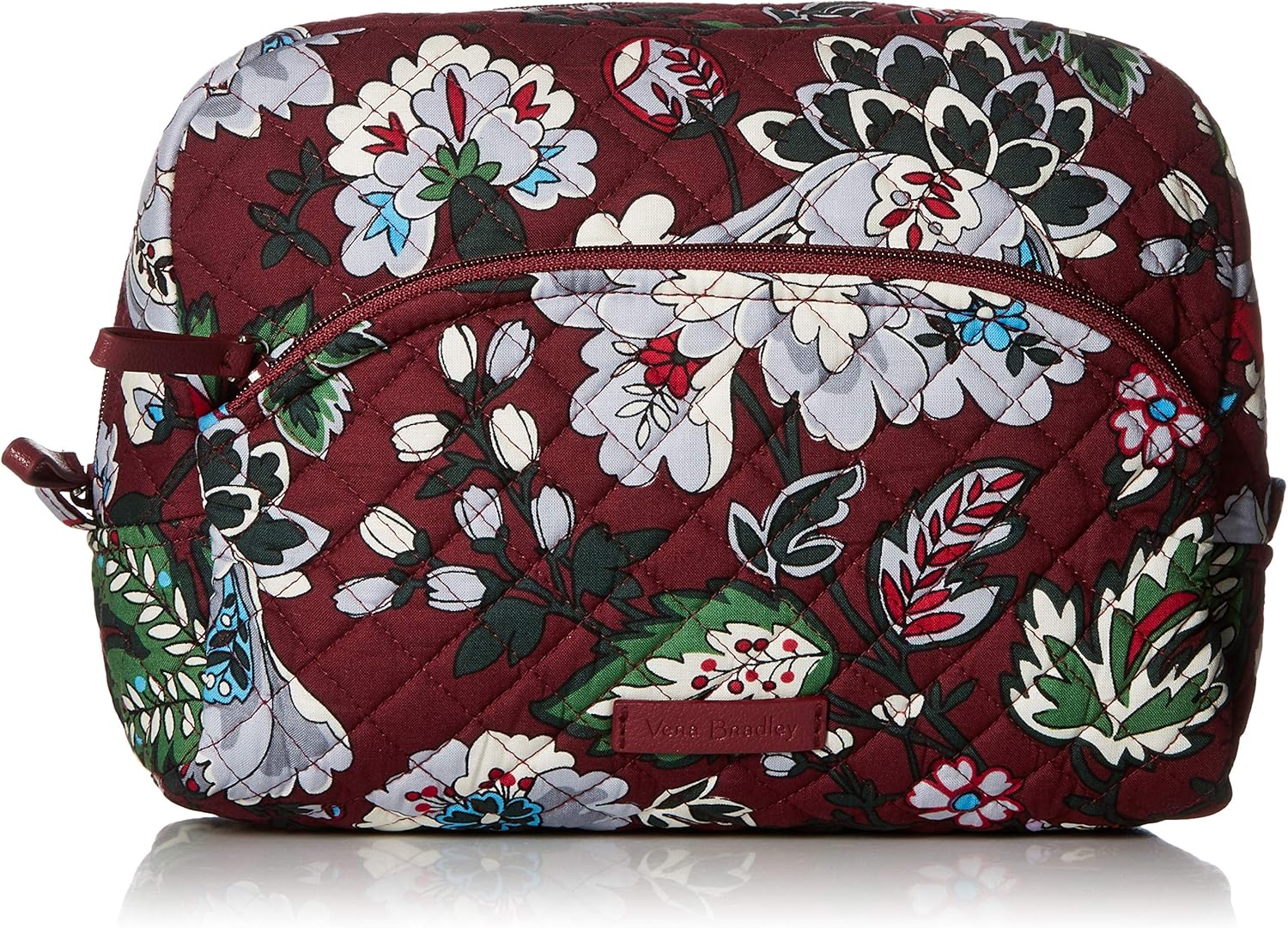Vera Bradley Women's Signature Cotton Large Cosmetic Makeup Bag, Bordeaux Blooms, One Size: Clothing