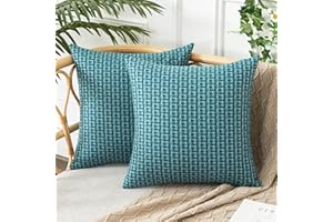 UGS UGASA UGASA Outdoor Waterproof Pillow Covers Pack of 2 Weaving Texture Water Resistant Outside Decorative Pillow Cases for Patio Garden Porch Yard Bench Tent 18x18 Inch, Teal