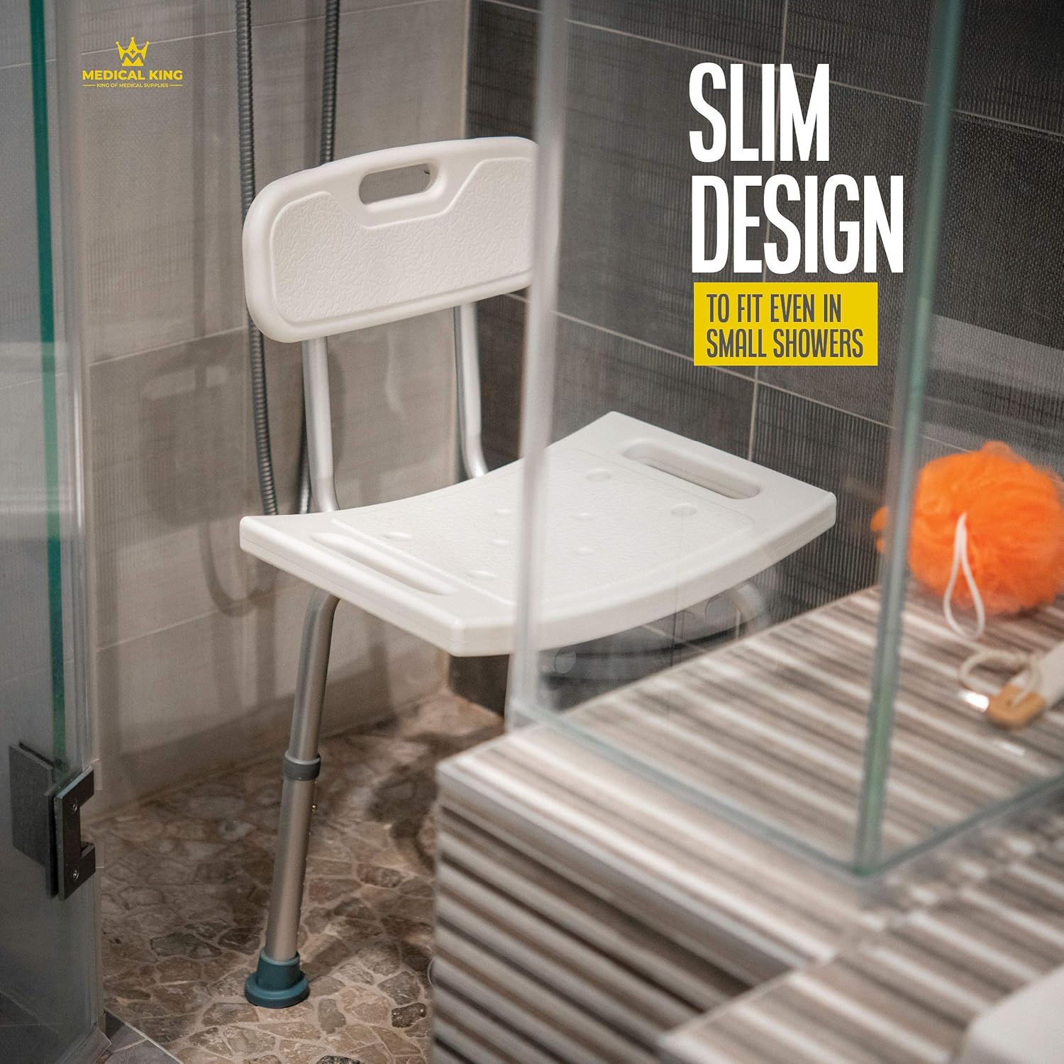 Shower Chair Set of 3 - Includes Back Scrubber & Additional Sponge - Anti Slip for Safety, with 8 Adjustable Heights Portable - Tool Free Shower Chair for Elderly - Bath Chair for Elderly: Health & Personal Care