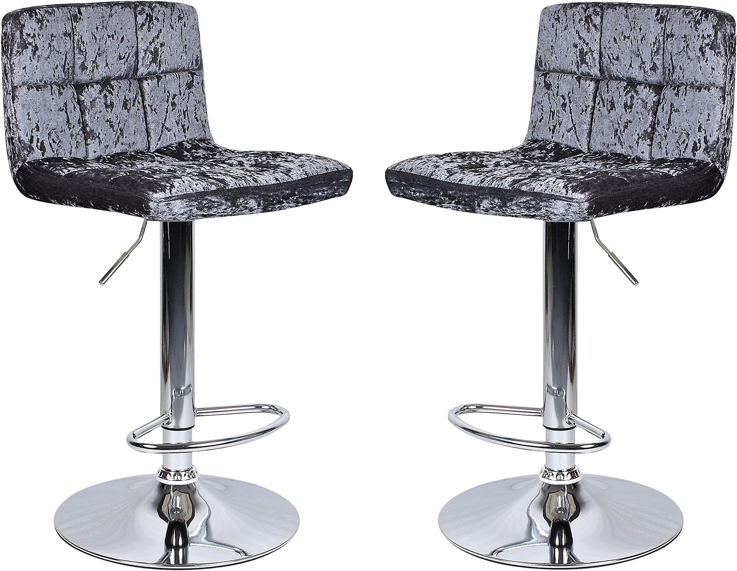HISPUK 2 x Crushed Velvet Grey Breakfast Bar Stool Kitchen Barstools Dining Office Chair
