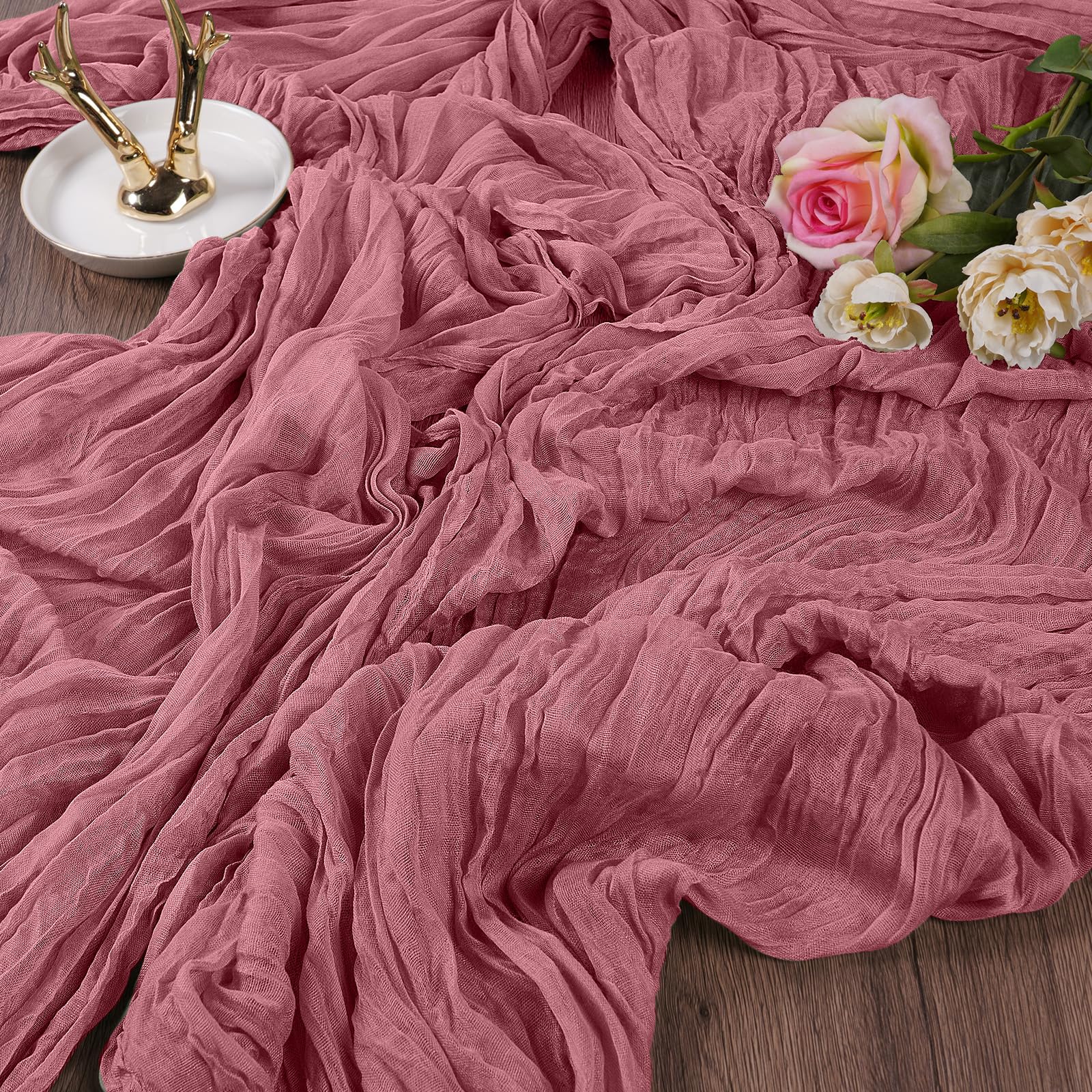 AUAUY 2 Pack Boho Gauze Fabric Table Runner, 90x300cm Pink-purple Rustic Cheese Cloth Runner for Baby Shower Decoration Wedding Holiday Party Summer