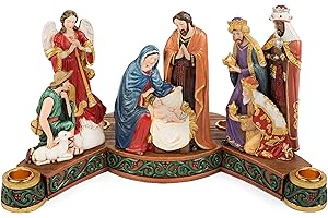 Avalon Gallery Candle Holders - Luxury Tabletop Christmas Centerpiece Advent Wreath Candle Holder Figurine, 12.75 x 7.5-Inch, Nativity Taper & Pillar