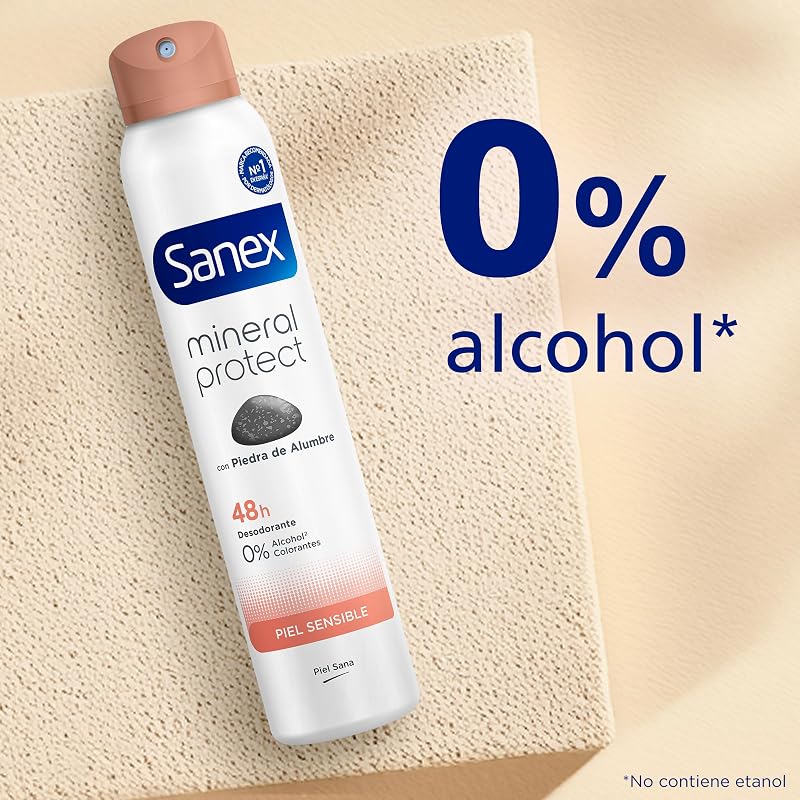 Sanex natur protect desodorante spray, embalagem 6 unidades x 200ml, proteção 24h contra mau odor, com pedra de alúmen, álcool 0%, sem alérgenos ou corantes, pele sensível