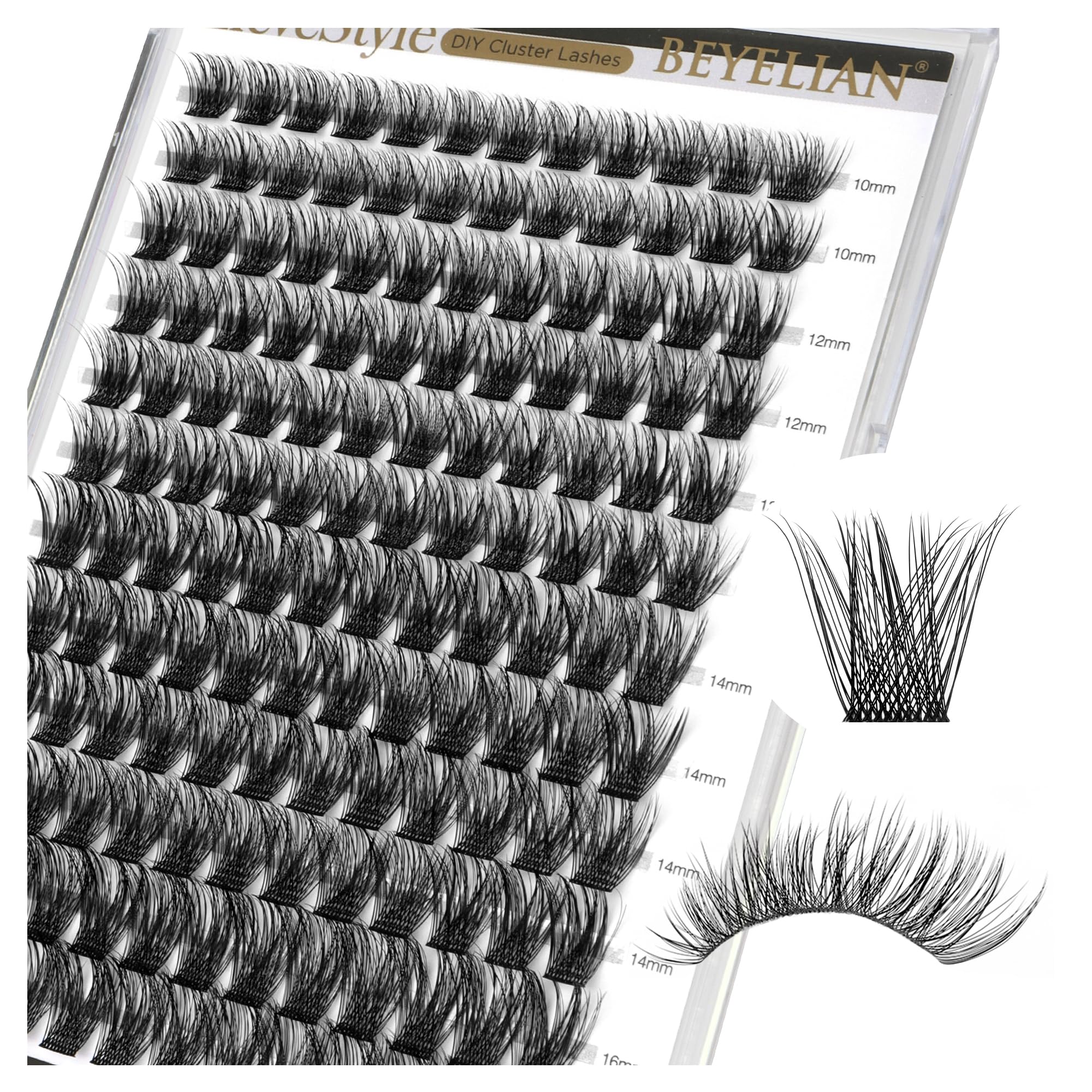 BEYELIAN Lash Clusters, Wispy Cluster Eyelash Extensions D Curl, Thin Band Natural Cluster Lashes Spikes Eyelashes Clusters, 10-16mm Individual Lashes, DIY Lash at Home — image 1