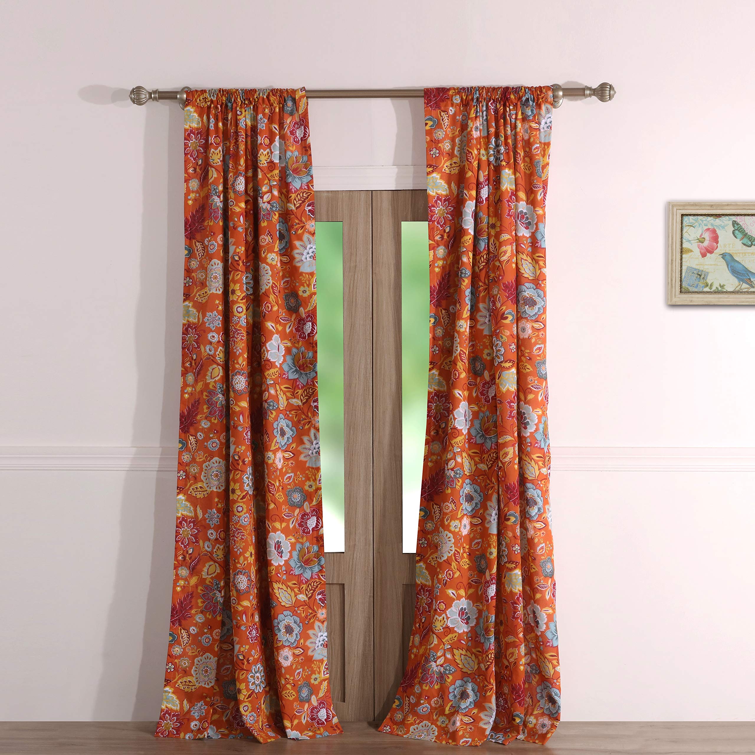 Greenland Home Astoria Semi-Sheer Curtain Panels, Set of 2, Lined, with Tiebacks, 95 L x 42 W (x2), Spice Image