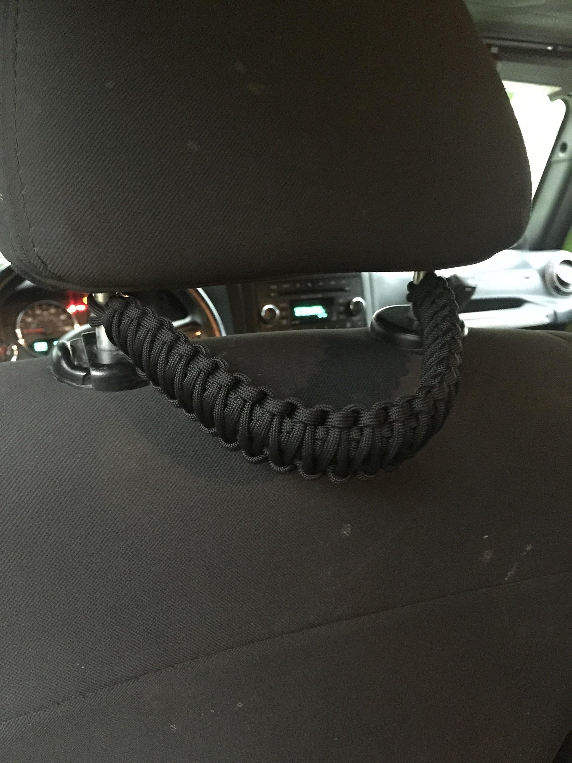 Paracord Headrest Grab Handles for Wranglers and Other Vehicles, Set of 2 (Black)