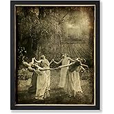 Poster Master Vintage Circle of Witches Poster - Dancing Moon Girls Print - Paganism Art - Halloween Art - Gift for Men & Women - Gothic Decor for Living Room or Bedroom - 8x10 UNFRAMED Wall Art