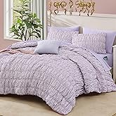 BLOOMHAVEN Queen Comforter Set - 7 Pieces Light Purple Puff Floral Bedding Sets for All Seasons, Shabby Chic Farmhouse Bed in a Bag Queen with Wildflowers Fluffy Comforter, Sheets, Pillowcases & Shams