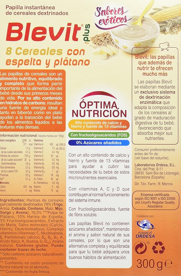 Blevit Plus 8 Cereales con Espelta y Plátano - 300 gr: Amazon.es: Alimentación y bebidas
