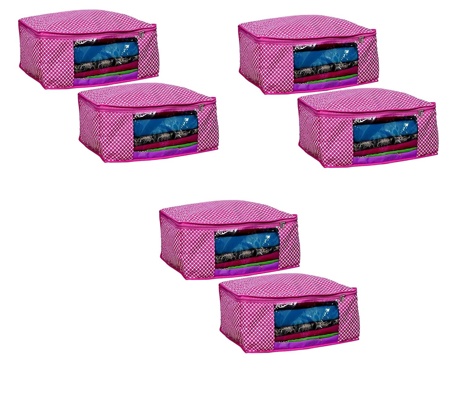 Home Style India 6 Piece Cotton Quilted Large Saree Cover Pink 16