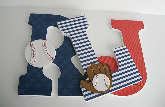 Amazon Com Navy Blue And Red Wood Letters Baseball Bedroom Custom Nursery Name Decor Custom Wooden Letters Baby Boy Nursery Decor Large 9 Inch Bedroom Decorations Personalized Wood Name Art For Walls Handmade