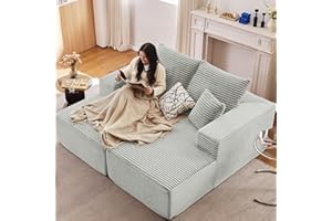 ODUWA Oversized Double Chaise Lounges Indoor,Upholstered Boneless Cloud Stupendous Oversized Chaise Lounge Couch Luxury Sofa Bed Deep Seat - Plush Corduroy Lounge Chair,2 Pieces,Grey