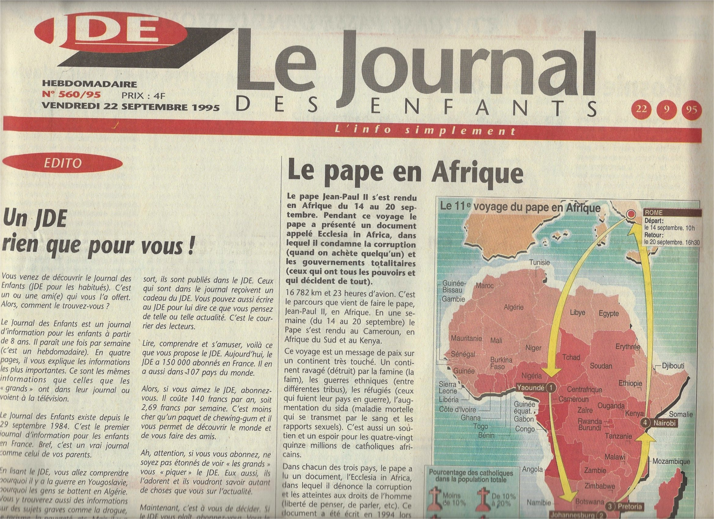 Scarica Gratis Images Le Journal Des Enfants N 560 95 22 Septembre 1995 Le Pape En dernière salutations