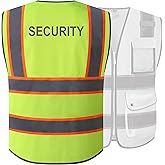 JKSafety 9 Pockets Security Hi-Vis Reflective Safety Vest | HQ Mesh Lite Neon Yellow Body Color Orange Trimming | ANSI/ISEA Compliance (JK100 SEC-YE-L)