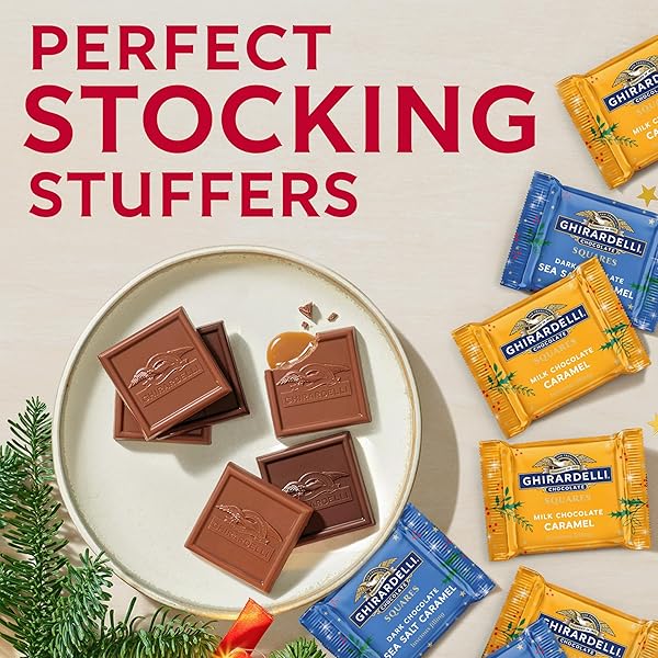 GHIRARDELLI HOLIDAY DARK CHOCOLATE SEA SALT CARAMEL SQUARES – LIMITED EDITION INDIVIDUALLY WRAPPED HOLIDAY CANDY, 9 OZ BAG