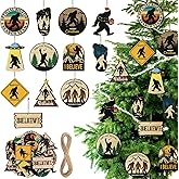 Vercraft 36 Pcs Bigfoot Sasquatch Ornament Gifts for Christmas Tree Hanging Double-Sided Printing Wooden Funny Bigfoot Supernatural Decor for Xmas Tree Home Decoration Lover