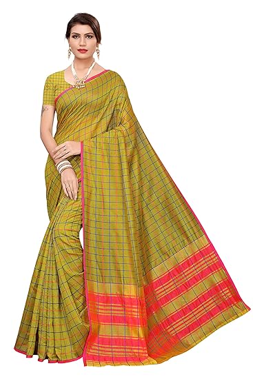 Hasti Womens Cotton Silk Saree With Free Blouse Piece(Mehandi)