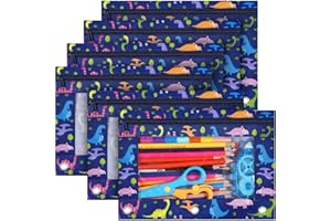 Lincia 6 Pack Pencil Pouch for 3 Ring Binder Smooth Zipper 3 Ring Binder Pencil Pouches Reinforced Grommets Pen Cases Pen Bags with Clear Window Teacher Appreciation Gift(Dinosaur)