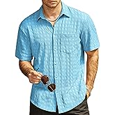 AOTIK Mens Casual Button Down Short Sleeve Shirt Textured Vacation Shirts Beach Hawaiian Summer Wedding Shirts with Pocket