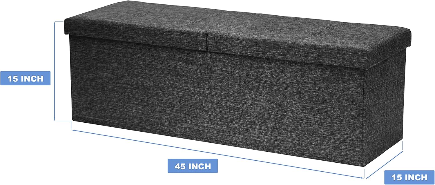 Otto & Ben Folding Toy Box Chest with SMART LIFT Top Linen Fabric Ottomans Bench Foot Rest for Bedroom and Living Room, Dark Grey: Furniture & Decor