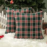AQOTHES Pack of 2 Christmas Plaid Decorative Throw Pillow Covers Scottish Tartan Cushion Case for Farmhouse Home Holiday Decor Red and Green, 18 x 18 Inches