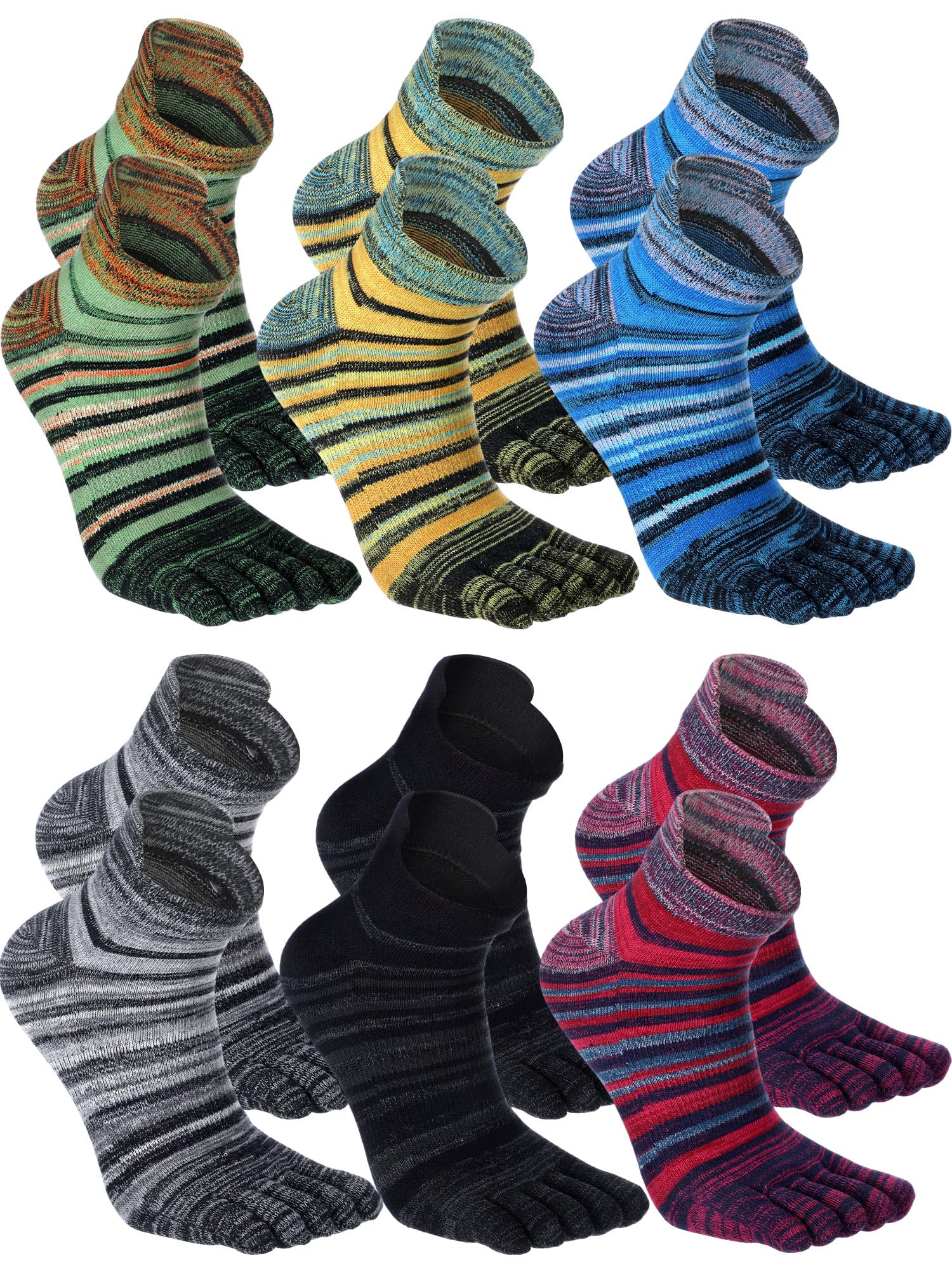 Photo 1 of Fourluoo 6 Pairs Women Toe Socks Cotton Breathable Ankle Five Toe Socks for Men Women Athletic Running(Classic Stripes,5-9)