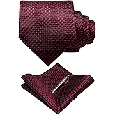 RBOCOTT Mens Woven Tie and Pocket Square with Tie Bar Sets Solid Necktie
