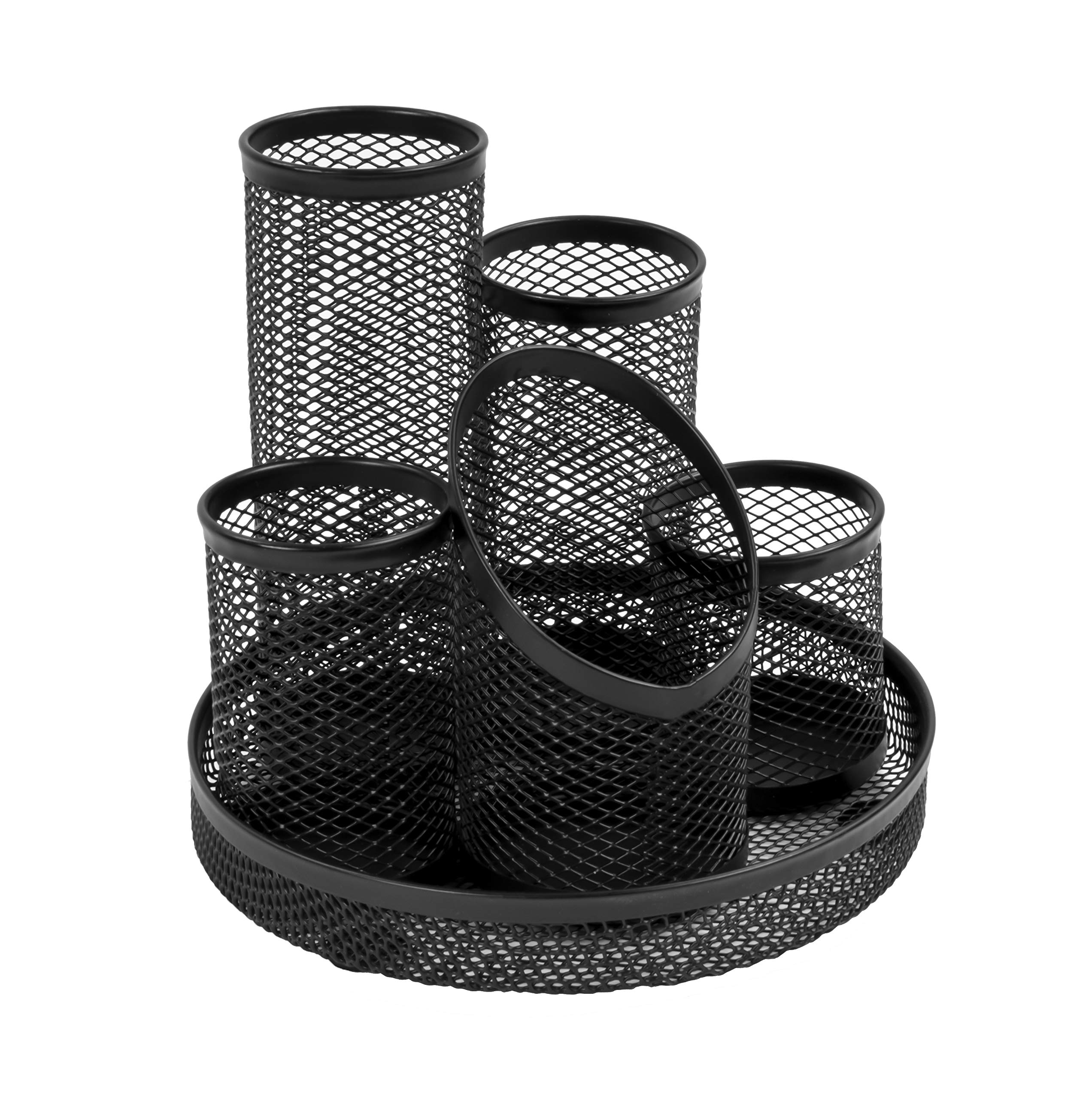 Osco Wiremesh 5 Tube Pen Pot Desk Tidy, Stationery Organiser for Pens, Pencils, Scissors, Makeup Brushes & Accessories, Compact Office & Home Desk Storage, Black, 15.2×15.2×14 cm