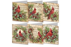 GENERIC Christmas DIY Diamond Greeting Cards Set, 5D DIY Diamond Art Painting Christmas Style Greeting Card, DIY Christmas Card Making Kits for Family Friends Handmade Gift-#18-Cardinal