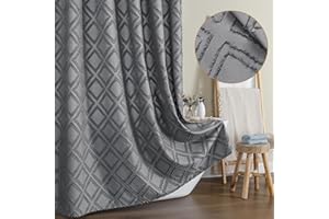 OWENIE Extra Long 96 Inch Grey Shower Curtains, Boho Fabric Shower Curtain Grommet Top With 12 Hooks, Elegant Modern Jacquard Geometric Design Textured Shower Curtain for Bathroom, Grey, 72"W x 96"L