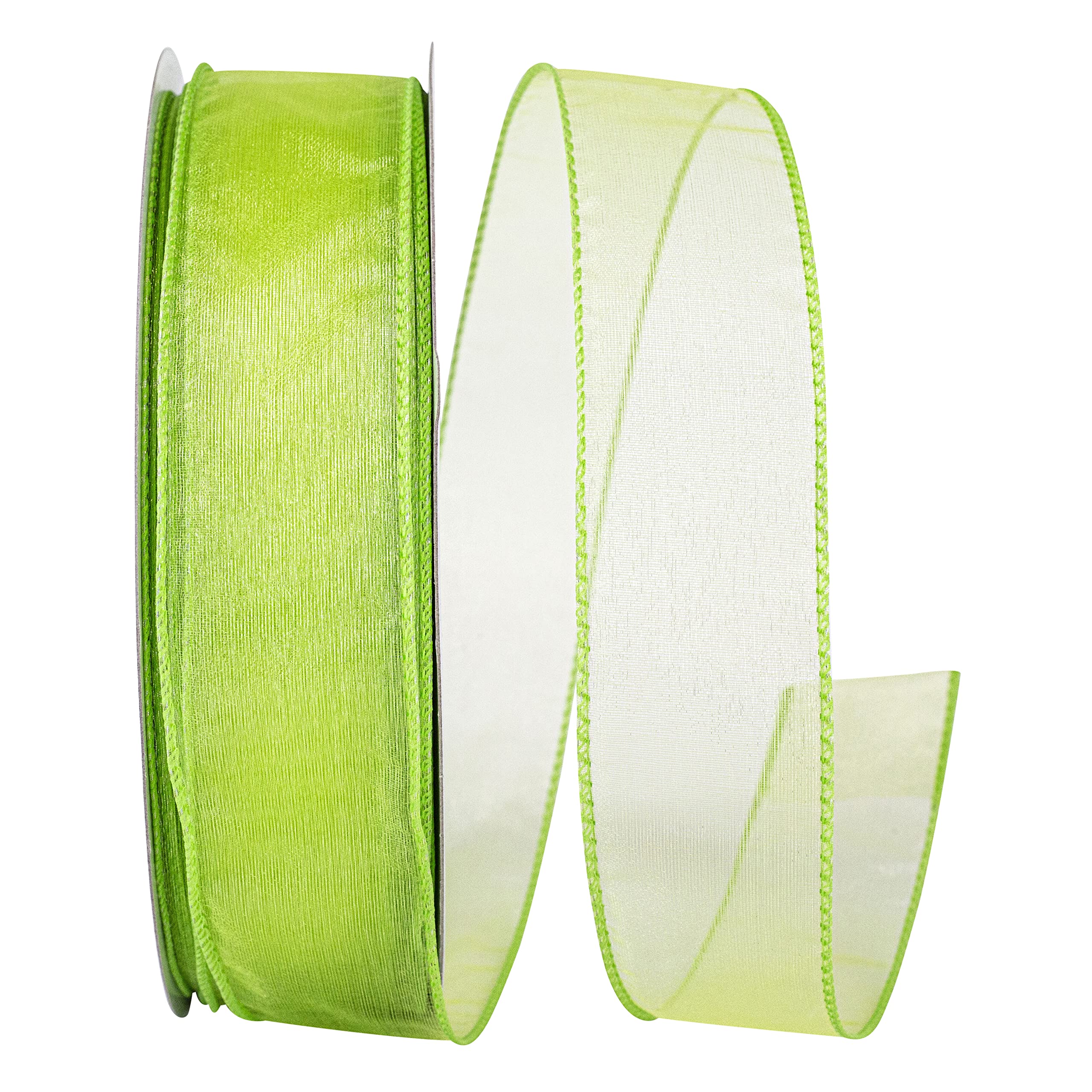 Reliant Ribbon 99908W-042-09K Sheer Lovely Value Wired Edge Ribbon, 1-1/2 Inch X 50 Yards, Apple Green