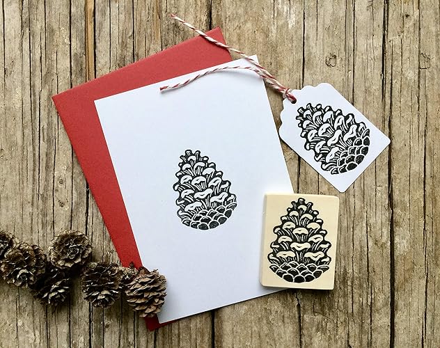 Zapfen Stempel Motivstempel Großer Kiefernzapfen Handgeschnitzt Auf Holz Montiert Weihnachts Stempel Weihnachts Deko Basteln Natur Motiv
