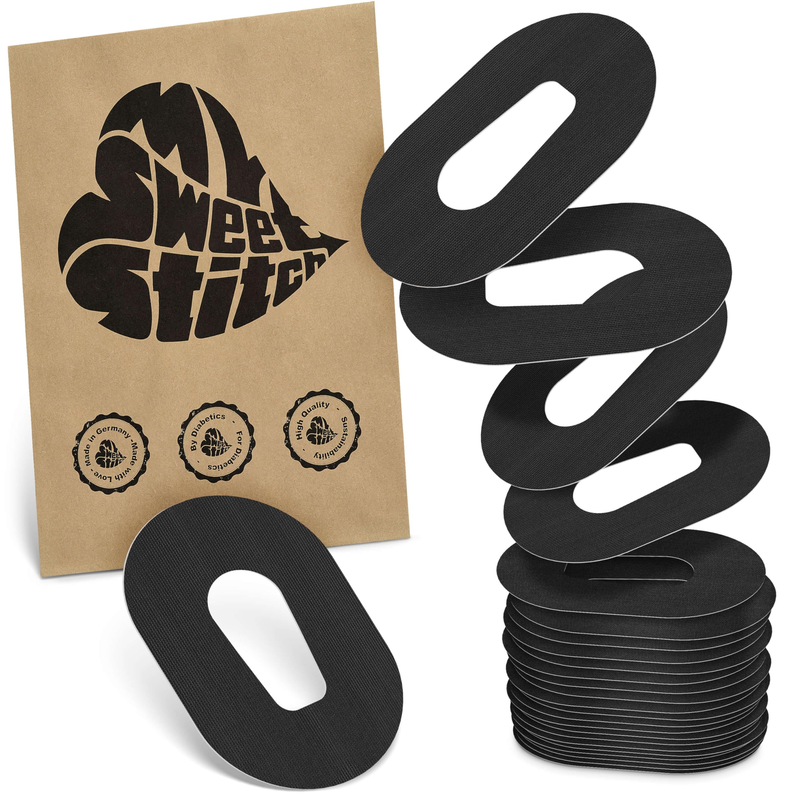 MySweetStitch - 25 x Dexcom G6 Patches, Overpatch Ø 70 x 55mm, Waterproof, Breathable, Skin-Friendly, Made in Germany, Black