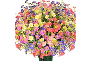 TRYTUNY Artificial Flowers for Outdoor,12 PCS Silk flowers for outdoors,Artificial Plants Outdoor, UV Resistant Fake Flowers Faux Plastic Plants for Outdoor Planters for Home Garden Outside Porch Decor