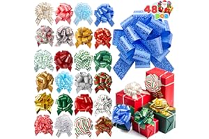 JOYIN 48 PCS Christmas Pull Bows Ribbon 5” Wide Gift Wrapping Gift Tags Boxing Day Decorations Holiday Décor Present Wrapping