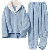 BOSECETA Fluffy Pajamas for Women Set Soft Comfy Fleece Pjs Pullover Pants Loose Plush 2 Piece Sleepwear Fuzzy for Winter