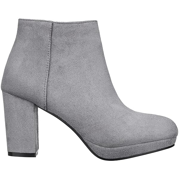 ILLUDE WOMEN’S ANKLE BOOTIE SIDE ZIP COMFORTABLE BLOCK HEEL CHUNKY PLATFORM ANKLE BOOTS (11, GREY SUEDE)