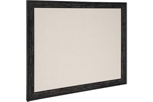DesignOvation Beatrice Framed Linen Fabric Pinboard, 23" x 29", Distressed Black, Rustic Wall Organization