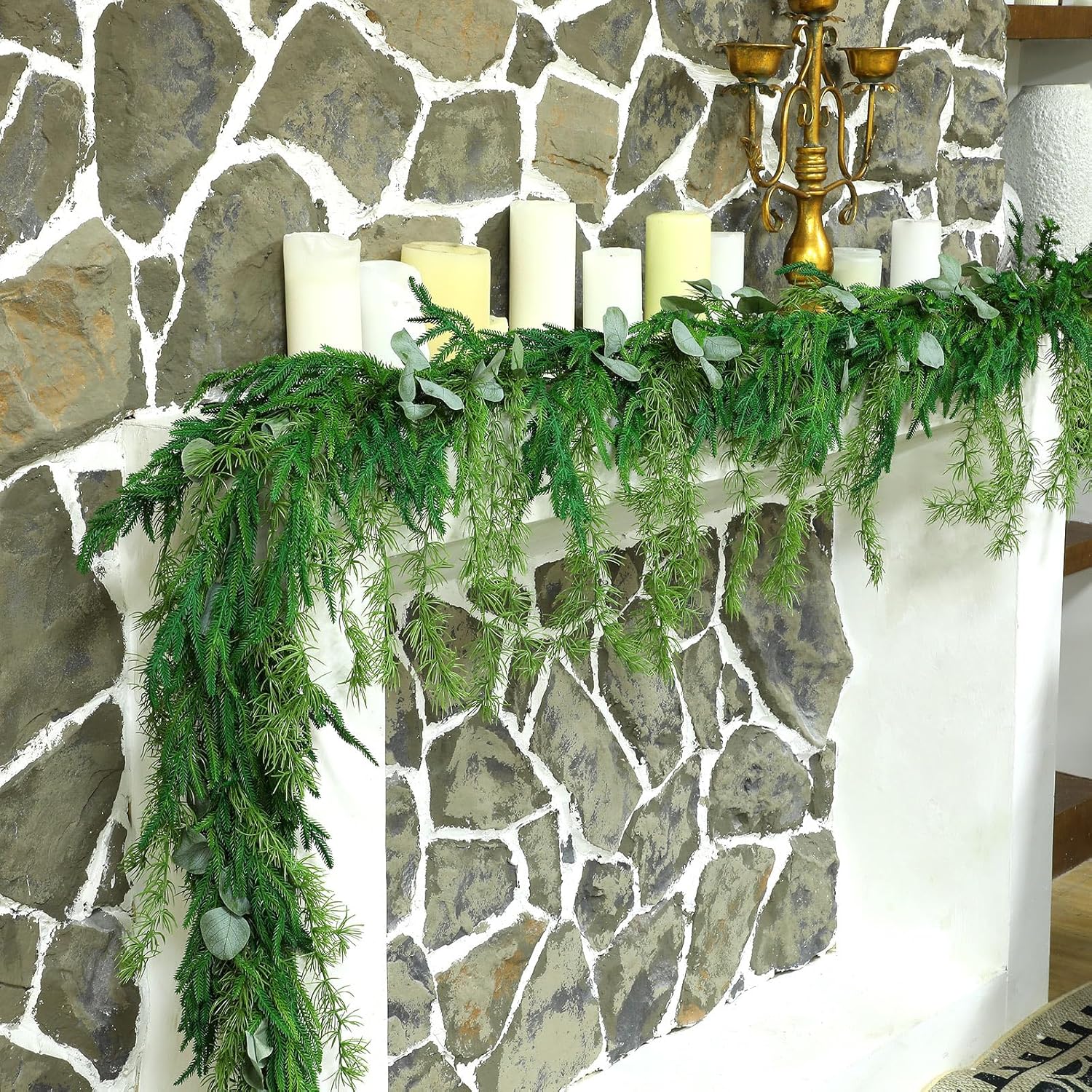 Wreaths, Garlands & Swags - Christmas Garlands Norfolk Pine Garland Artificial Faux Greenery Garland for Holiday Indoor Mantle Decor(9 Feet, 1 Pcs)