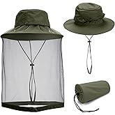 Yoption Head Net Hat, Sun Hat Bucket Hat with Hidden Net Mesh for Men Women Outdoors Beekeeping Fishing Hiking