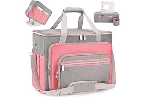 FINESUN Sewing Machine Bag, Foldable Deluxe Sewing Machine Carrying Case for Brother, Singer, Bernina and Most Machines (Pink, 3in1)