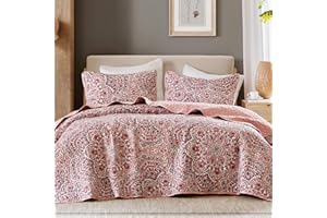 Comfort Spaces Valerie Boho Quilt Set Twin/Twin XL Pink - Soft Reversible Watercolor Medallion Bedding, Lightweight All Season Bedspread for Kids Teens Dorm Guest Room