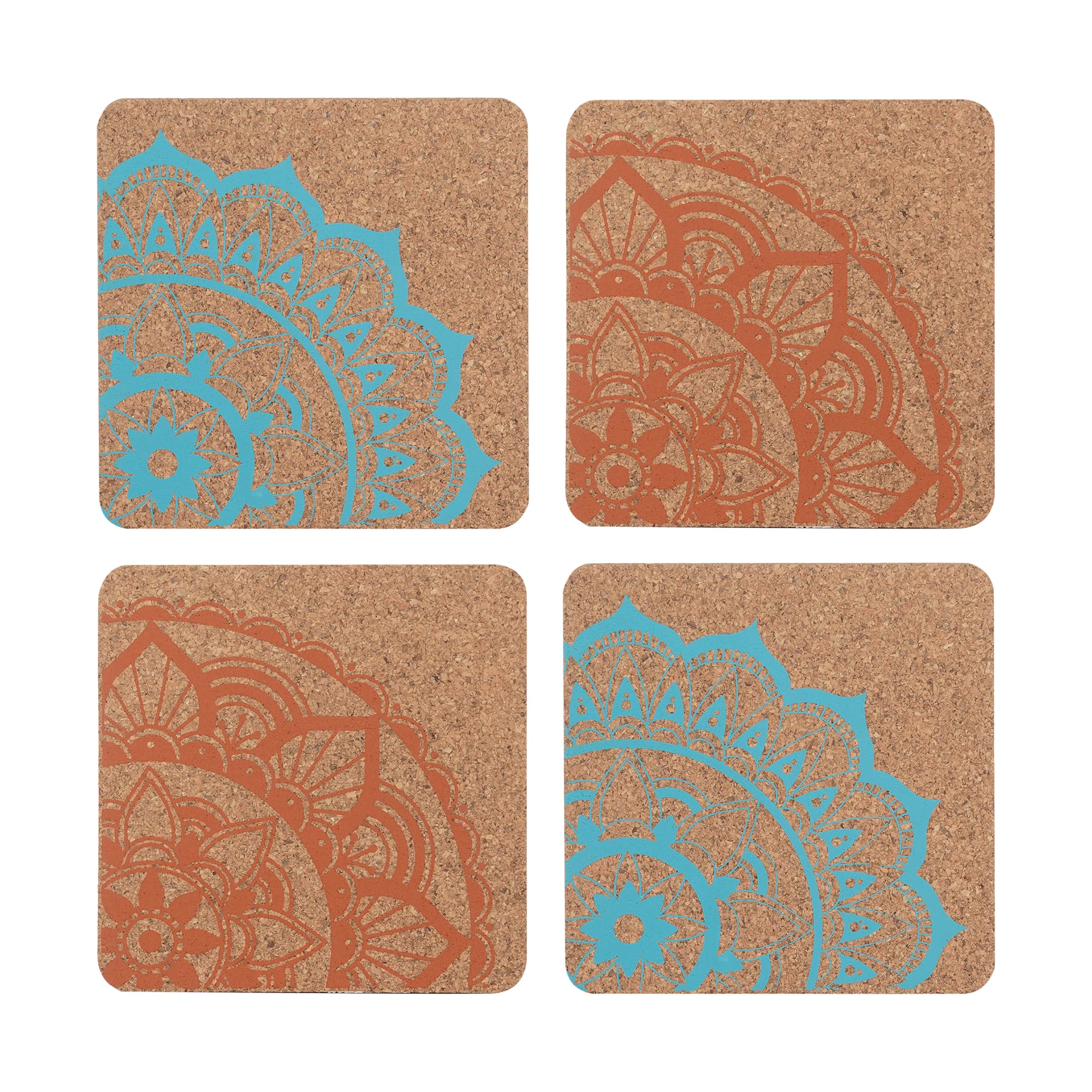 Typhoon World Foods Cork Coasters Heat Resistant Natural Cork Set Suitable For Coffee Cups, Mugs and Glassware 4 Pieces Set, 100mm x 100mm x 20cm