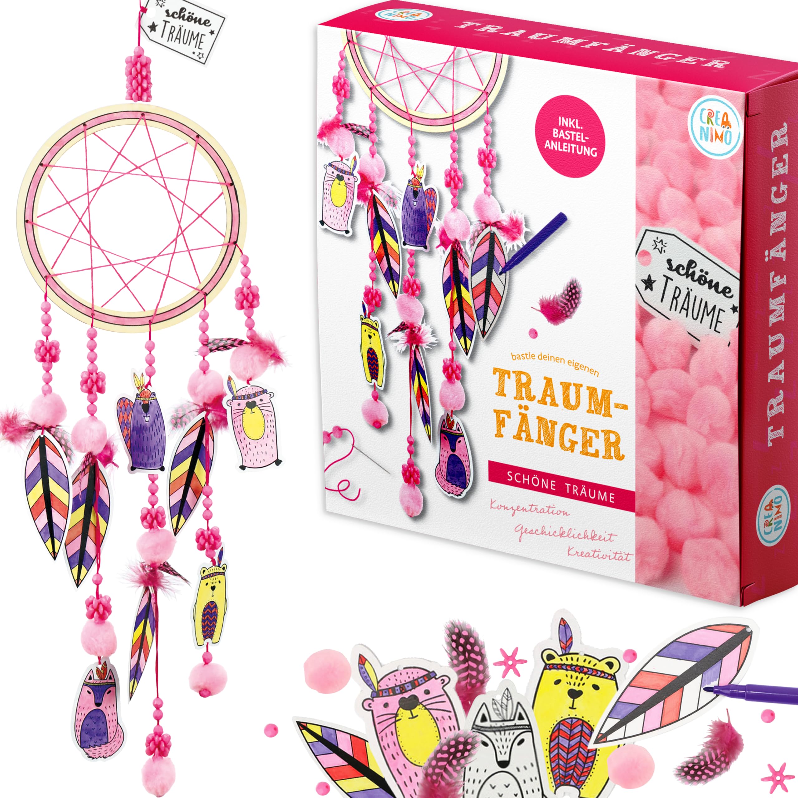 Creanino Dream Catcher Craft Set with Accessories (Pink, Kid, ART_CRAFT_KIT)