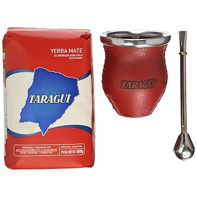 Taragui Yerba Mate + Bombilla + Glass &amp; Leather Gourd