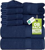 Utopia Towels 8 Piece Set Navy 2 Bath 2 Hand 4 Washcloths Cotton