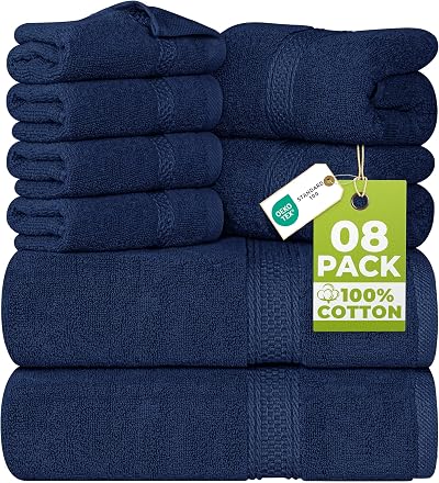 Utopia Towels 8 Piece Set Navy 2 Bath 2 Hand 4 Washcloths Cotton
